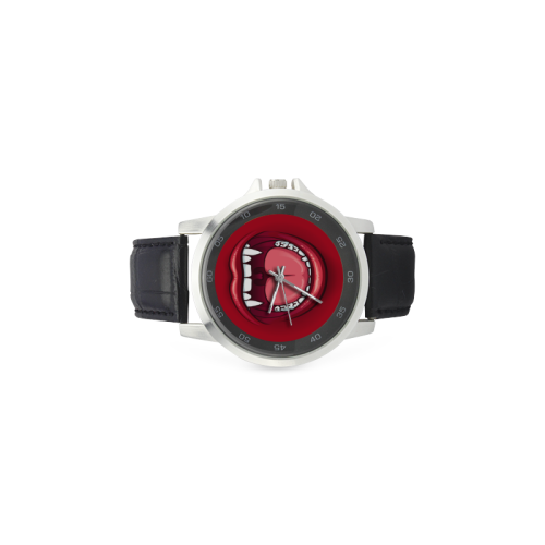Fangs of Vampire Unisex Stainless Steel Leather Strap Watch(Model 202)