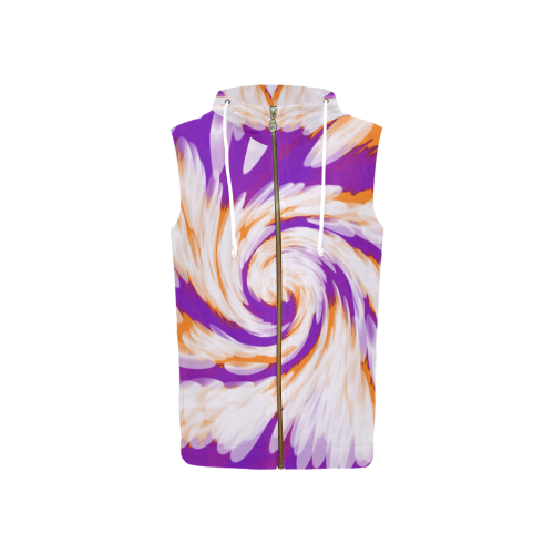 Purple Orange Tie Dye Swirl Abstract All Over Print Sleeveless Zip Up Hoodie for Women (Model H16)