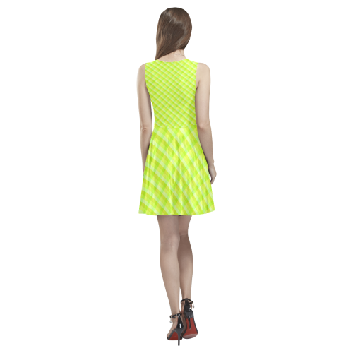 Yellow and green plaid pattern Thea Sleeveless Skater Dress(Model D19)