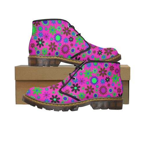 FLORAL DESIGN 6 Men's Canvas Mid-Top Boots (Model 2402-1)