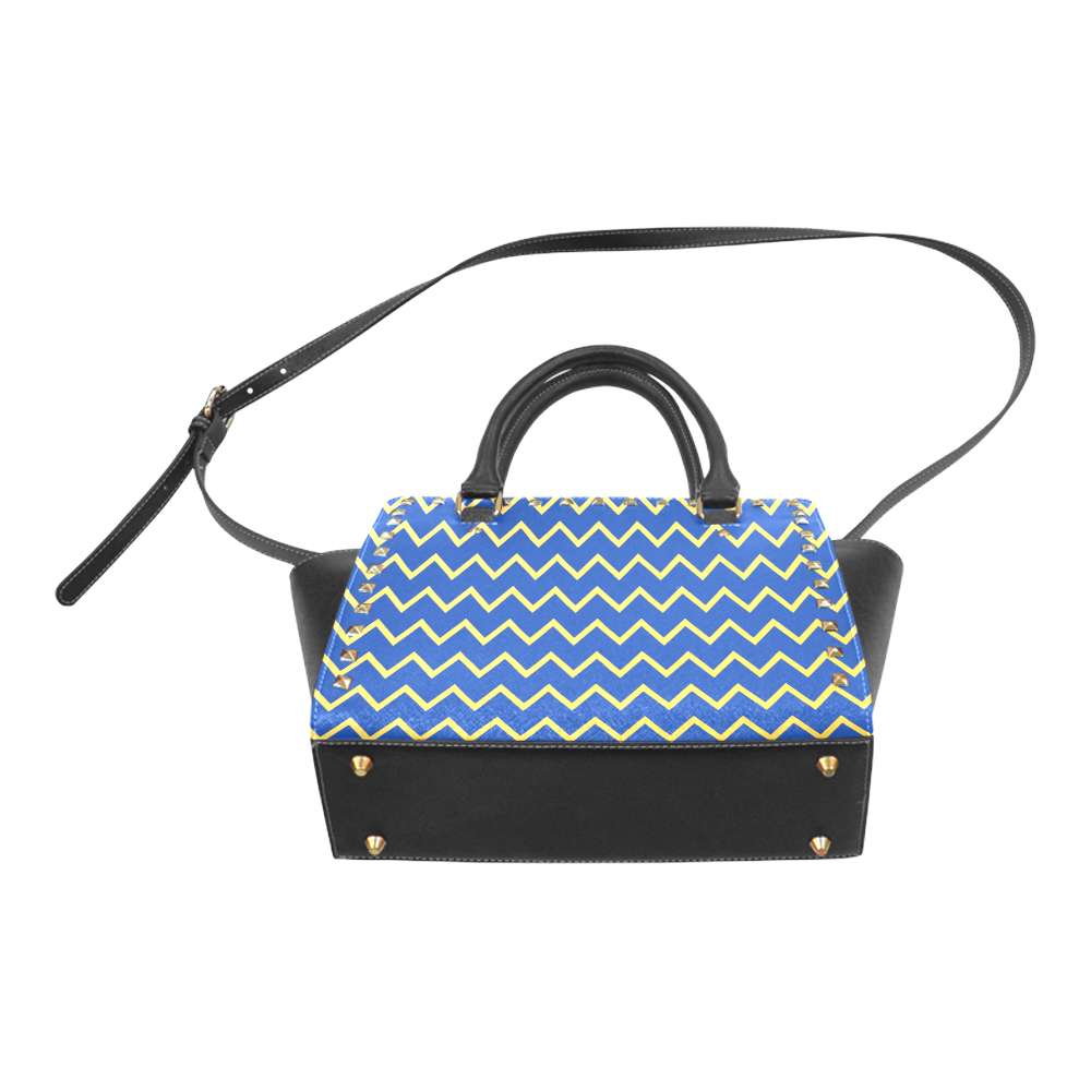 Chevron Jaune/Bleu Rivet Shoulder Handbag (Model 1645)