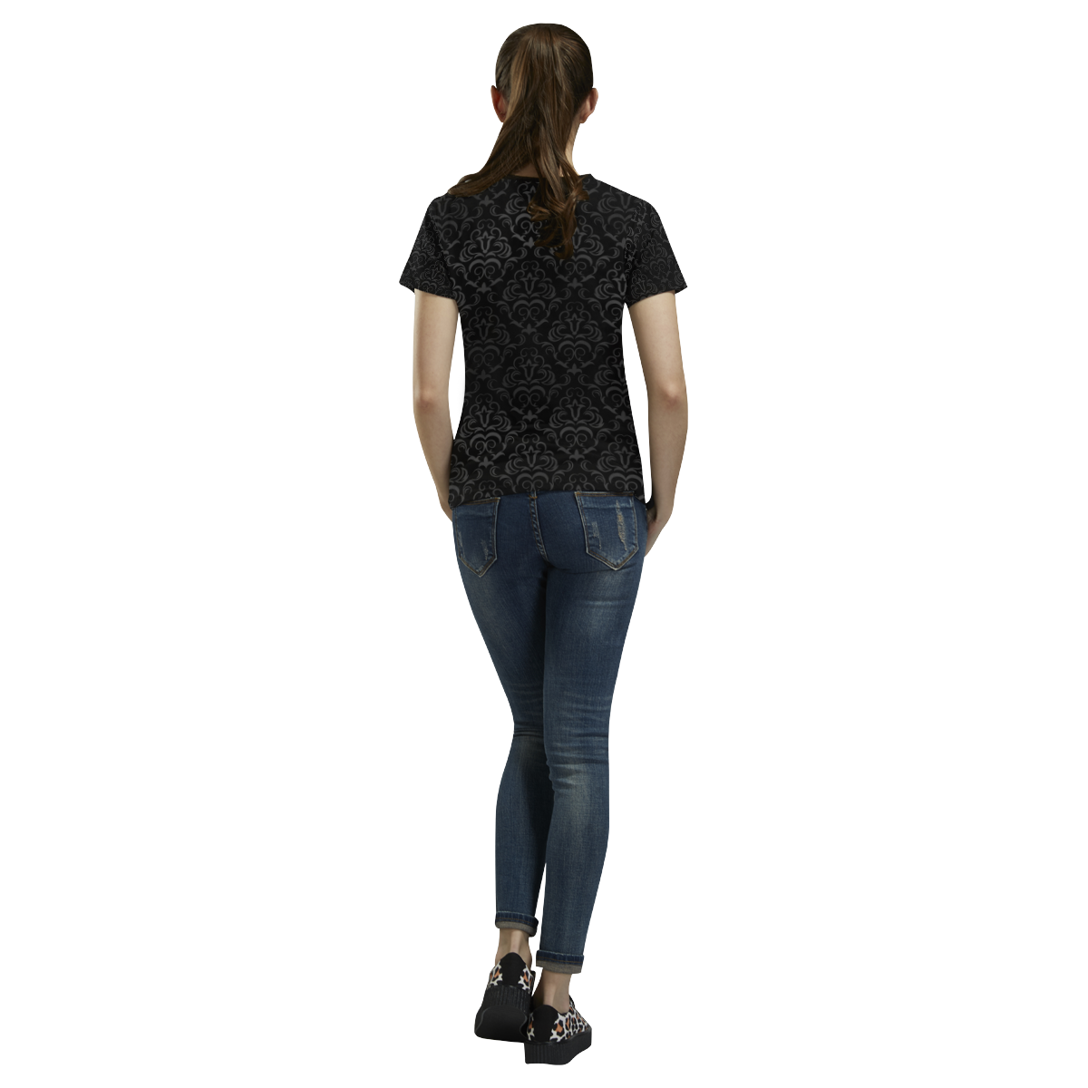 Elegant vintage floral damasks in  gray and black All Over Print T-shirt for Women/Large Size (USA Size) (Model T40)