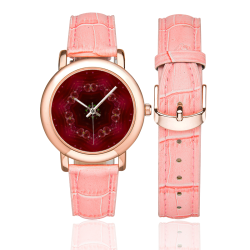 Love and Romance Glittering Ruby and Diamond Heart Women's Rose Gold Leather Strap Watch(Model 201)