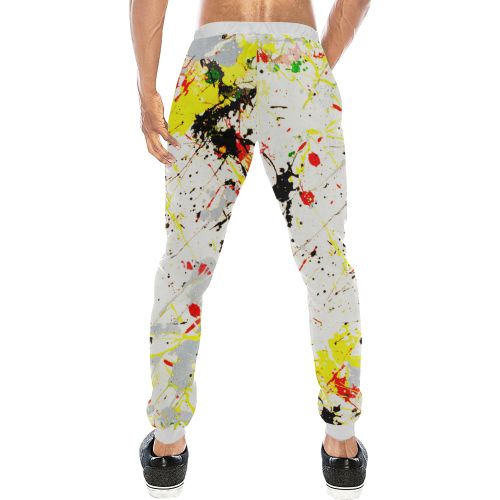 Yellow & Black Paint Splatter Men's All Over Print Sweatpants/Large Size (Model L11)