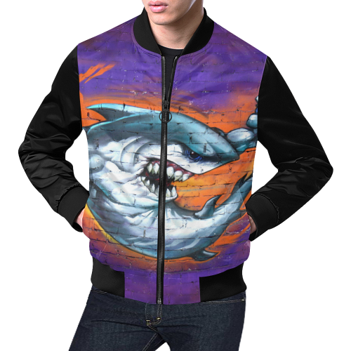Graffiti Shark (Vest Style) All Over Print Bomber Jacket for Men (Model H19)
