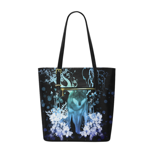 Awesome wolf with flowers Euramerican Tote Bag/Small (Model 1655)