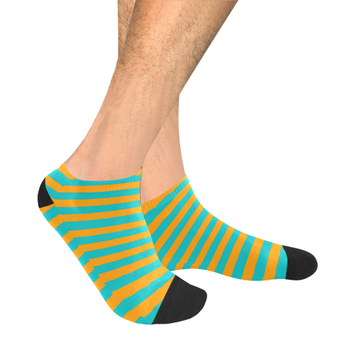 Orange Aqua Stripes Men's Ankle Socks