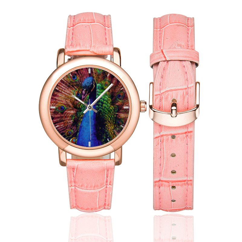 Impressionist Peacock Women's Rose Gold Leather Strap Watch(Model 201)