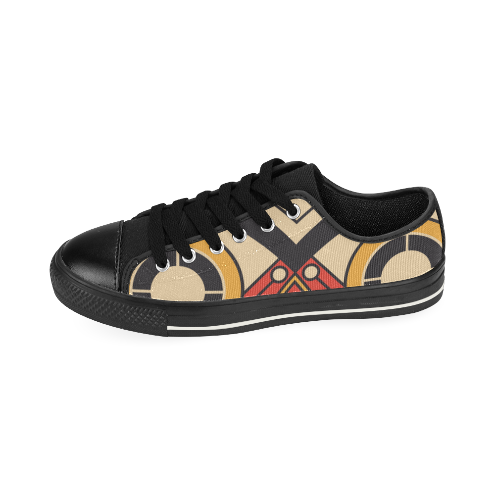 Geo Aztec Bull Tribal Low Top Canvas Shoes for Kid (Model 018)