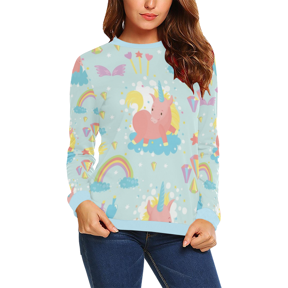 Unicorn And Rainbow Pattern All Over Print Crewneck Sweatshirt for Women (Model H18)