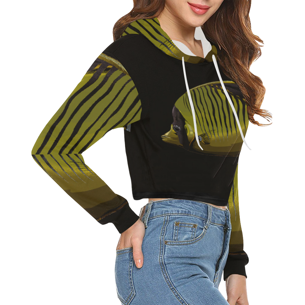 fish All Over Print Crop Hoodie for Women (Model H22)