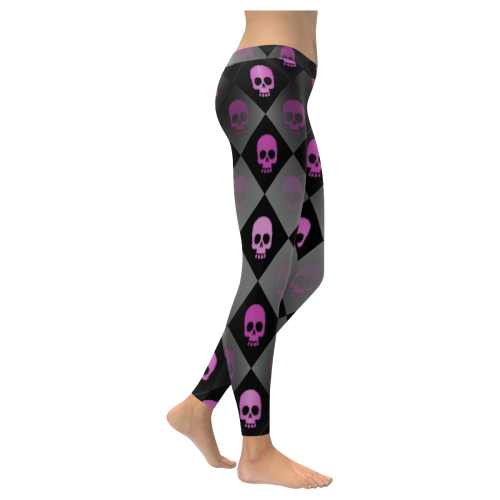 Checkered Skulls Pink Women's Low Rise Leggings (Invisible Stitch) (Model L05)