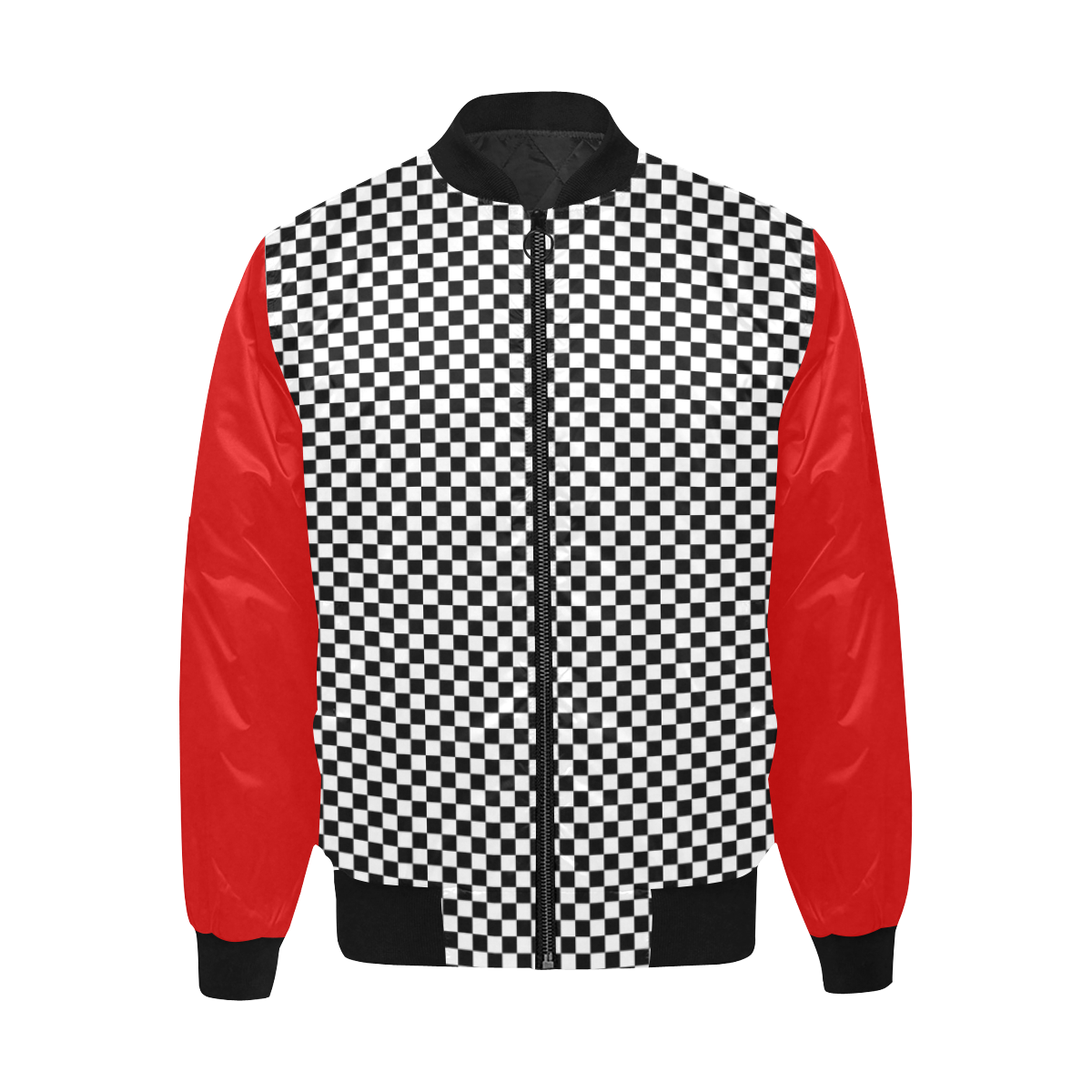Checkerboard Black, White And Red All Over Print Quilted Bomber Jacket for Men (Model H33)