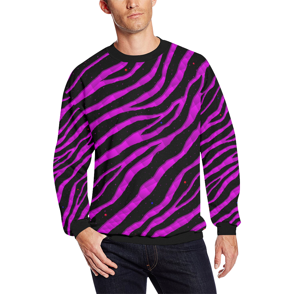 Ripped SpaceTime Stripes - Pink Men's Oversized Fleece Crew Sweatshirt (Model H18)