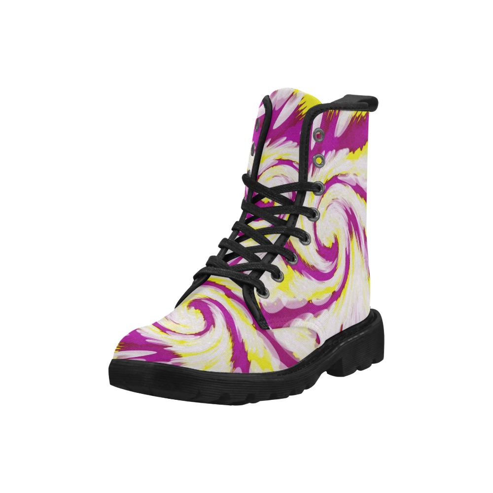 Pink Yellow Tie Dye Swirl Abstract Martin Boots for Men (Black) (Model 1203H)