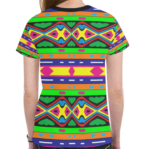 Distorted colorful shapes and stripes New All Over Print T-shirt for Women (Model T45)