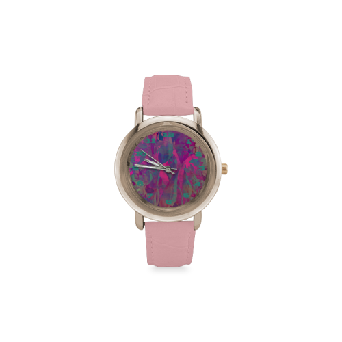 purple watch flowers Women's Rose Gold Leather Strap Watch(Model 201)