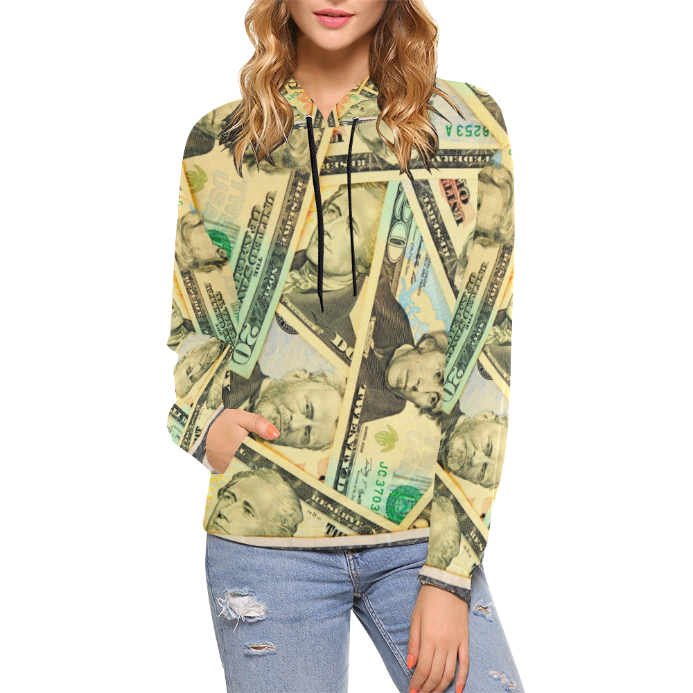 US DOLLARS All Over Print Hoodie for Women (USA Size) (Model H13)