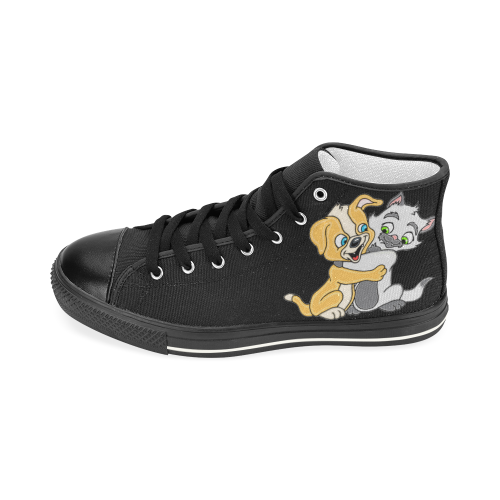 Puppy And Siamese Love Black Women's Classic High Top Canvas Shoes (Model 017)