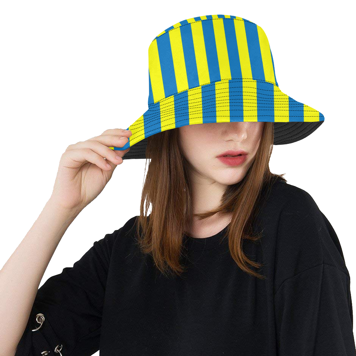 Yellow Blue Stripes All Over Print Bucket Hat