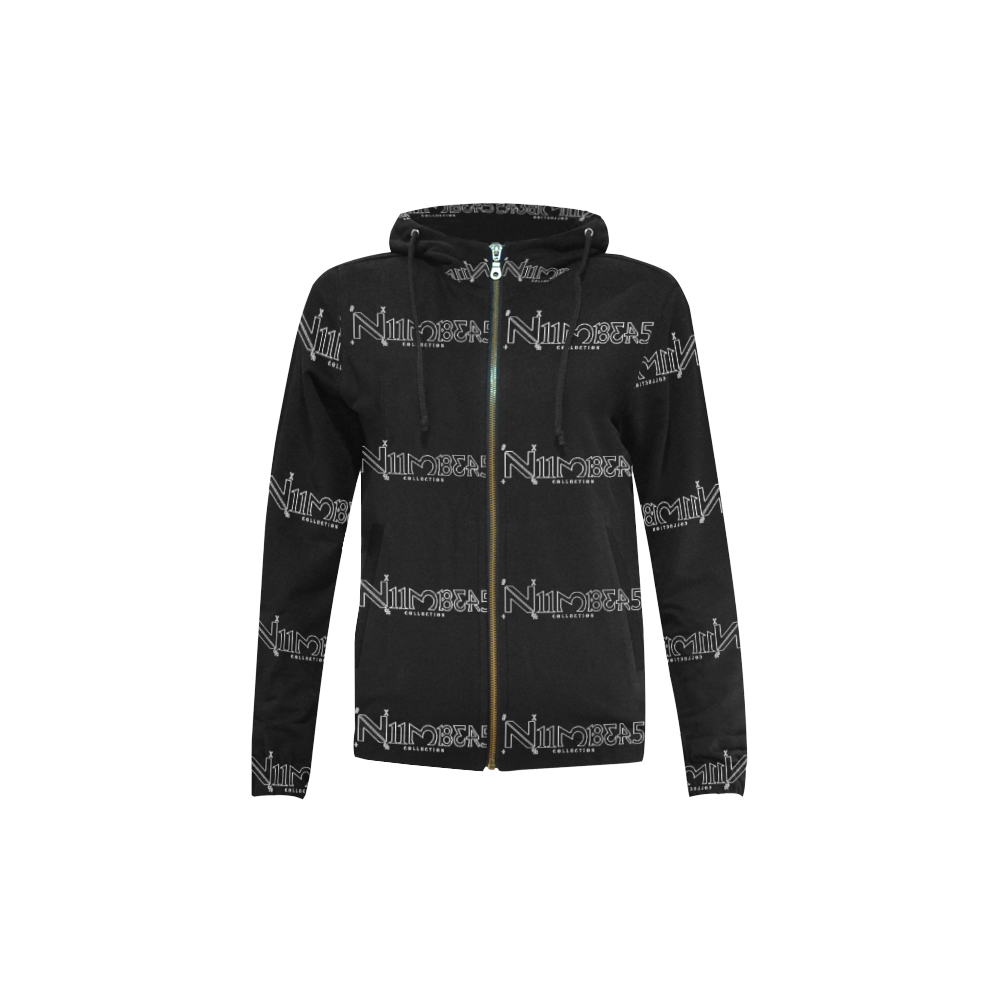 NUMBERS Collection All Over Black All Over Print Full Zip Hoodie for Kid (Model H14)