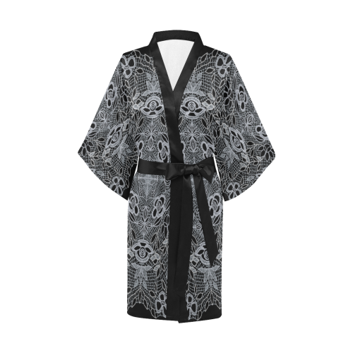 White Crocheted Lace Mandala Pattern Kimono Robe