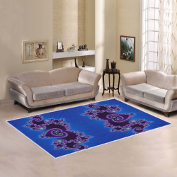 Blue Hearts and Lace Fractal Abstract 2 Area Rug7'x5'