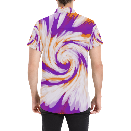 Purple Orange Tie Dye Swirl Abstract Men's All Over Print Short Sleeve Shirt (Model T53)