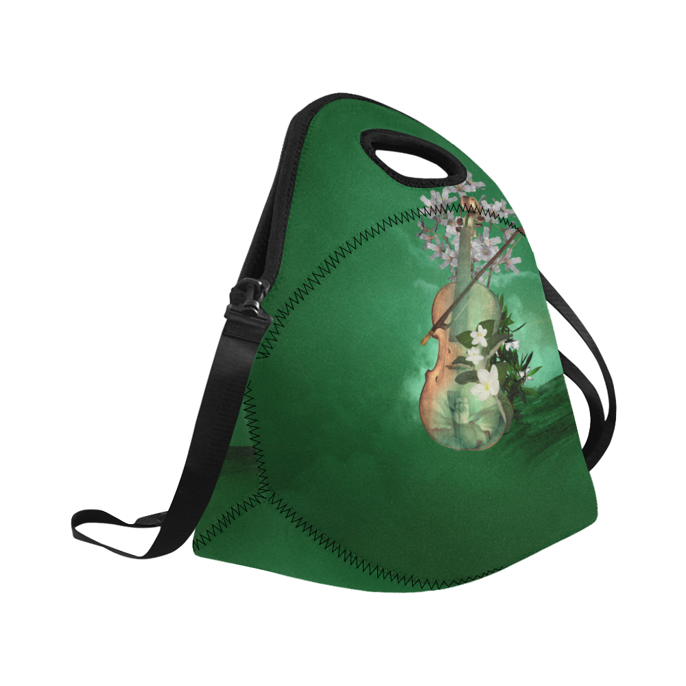 Violin with flowers Neoprene Lunch Bag/Large (Model 1669)