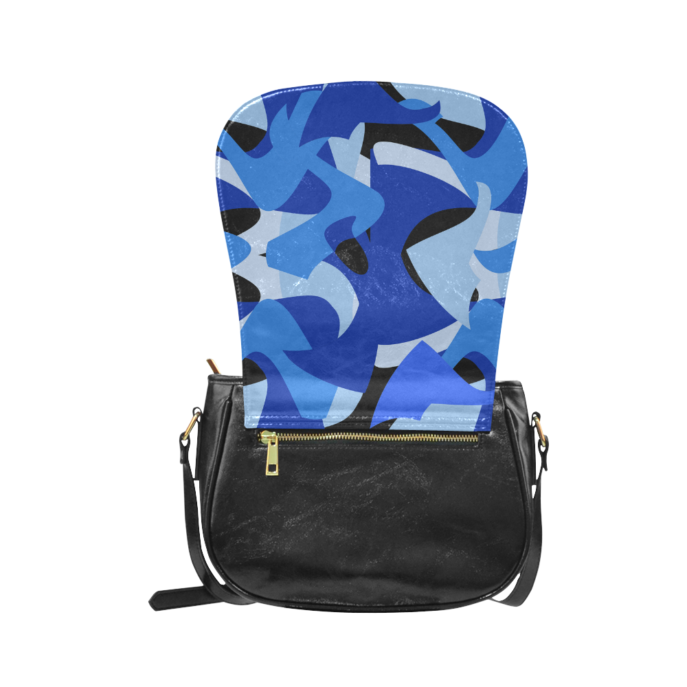 Camouflage Abstract Blue and Black Classic Saddle Bag/Large (Model 1648)