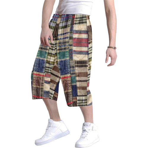 patchwork plaid wrinkle tartan Men's All Over Print Baggy Shorts (Model L37)