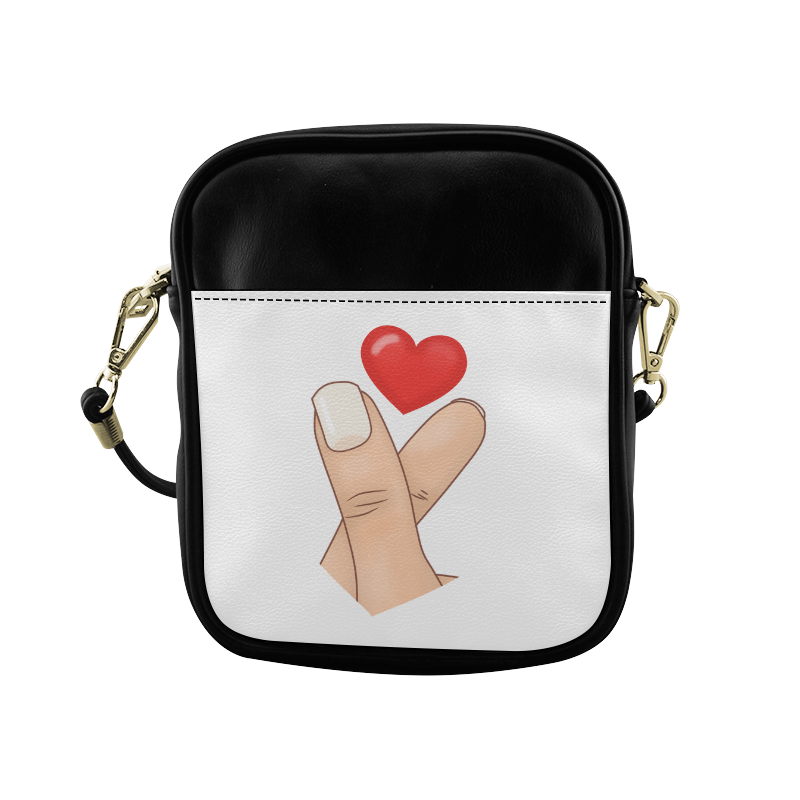 Hand and Finger Heart / White Sling Bag (Model 1627)