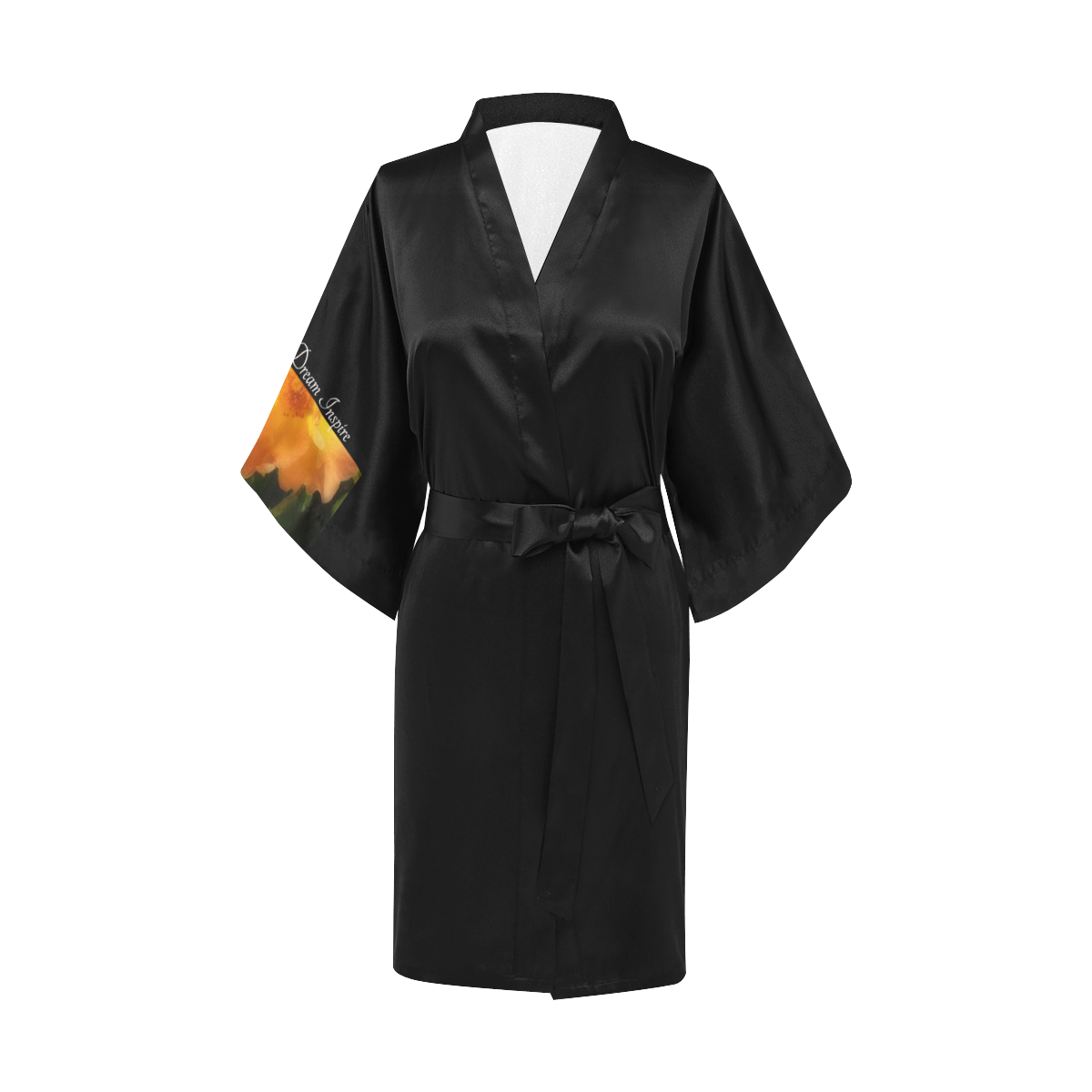 Black: Glowing Orange Blossoms #LoveDreamInspireCo Kimono Robe
