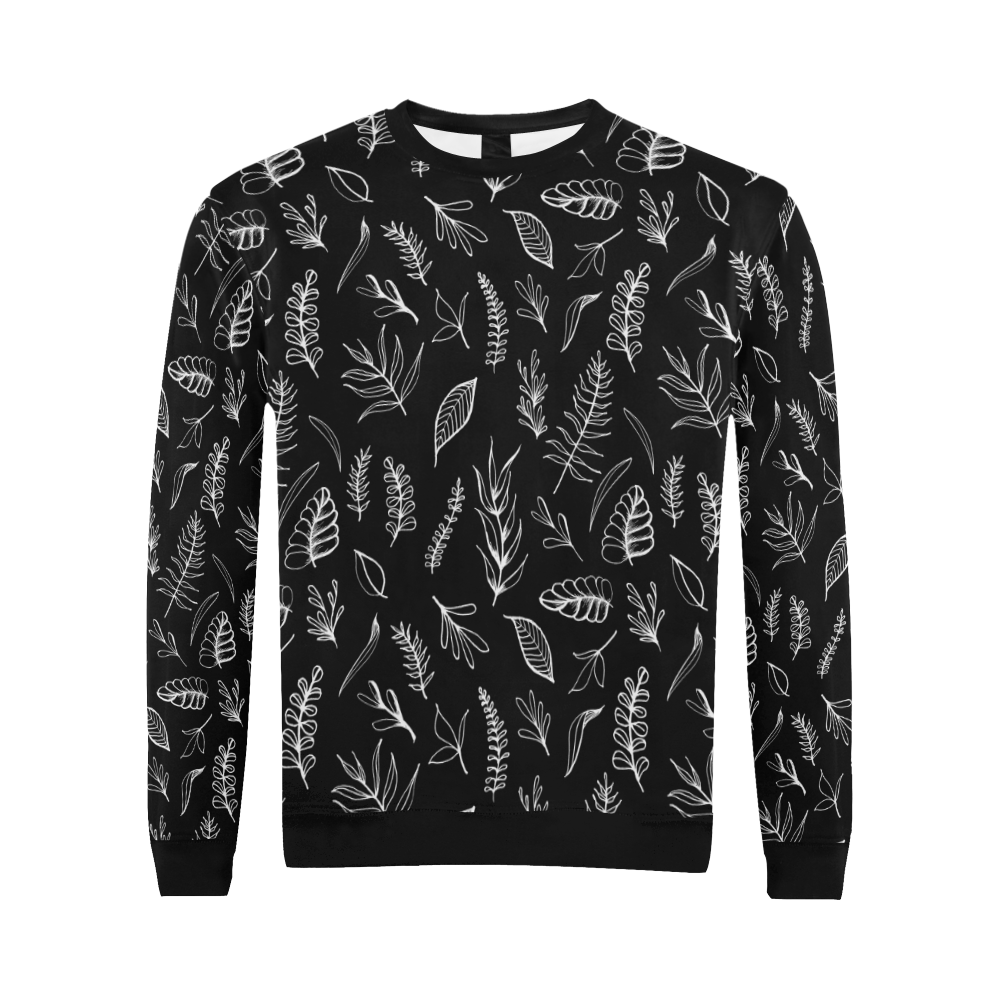 BLACK DANCING LEAVES All Over Print Crewneck Sweatshirt for Men (Model H18)