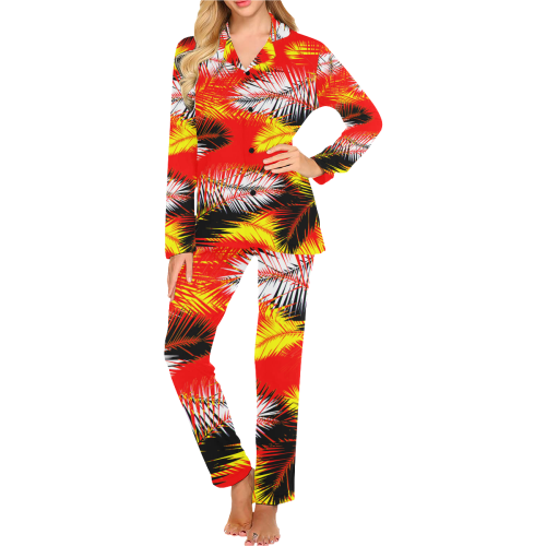 African Style Palm Leaves Design Women's Long Pajama Set
