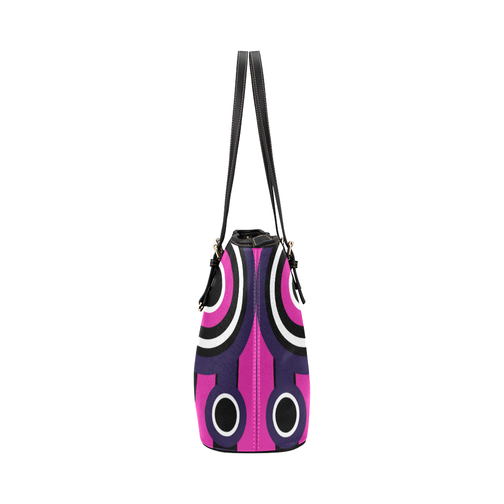 Pink Purple Tiki Tribal Leather Tote Bag/Small (Model 1651)