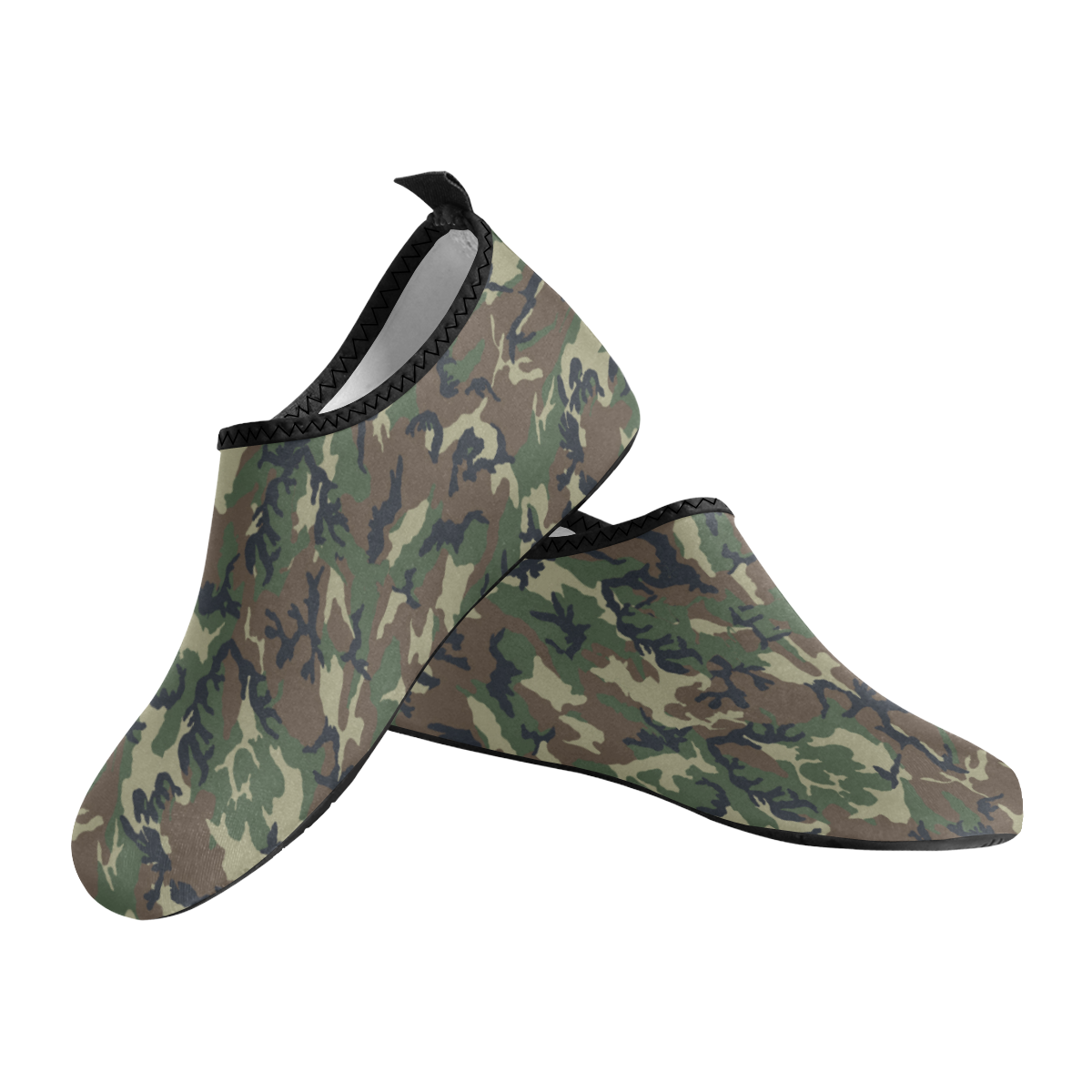 Woodland Forest Green Camouflage Men's Slip-On Water Shoes (Model 056)