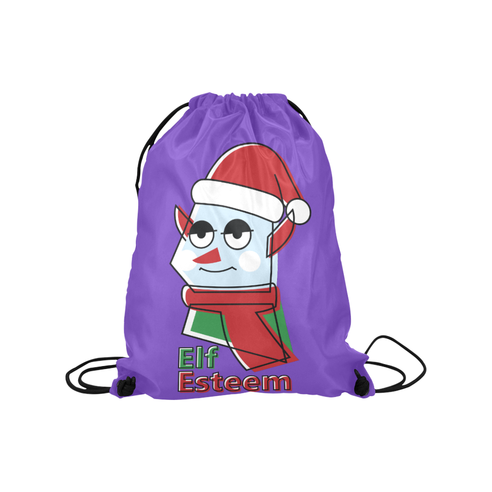 Elf Esteem CHRISTMAS PURPLE Medium Drawstring Bag Model 1604 (Twin Sides) 13.8"(W) * 18.1"(H)