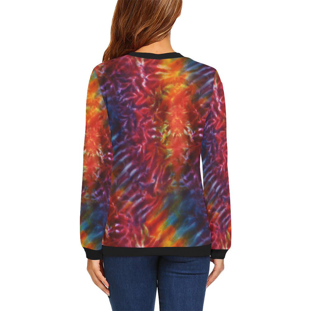 Vibrant Hippy Tye Dye All Over Print Crewneck Sweatshirt for Women (Model H18)