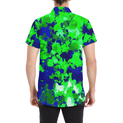 Green and Blue Paint Splatter Men's All Over Print Short Sleeve Shirt (Model T53)