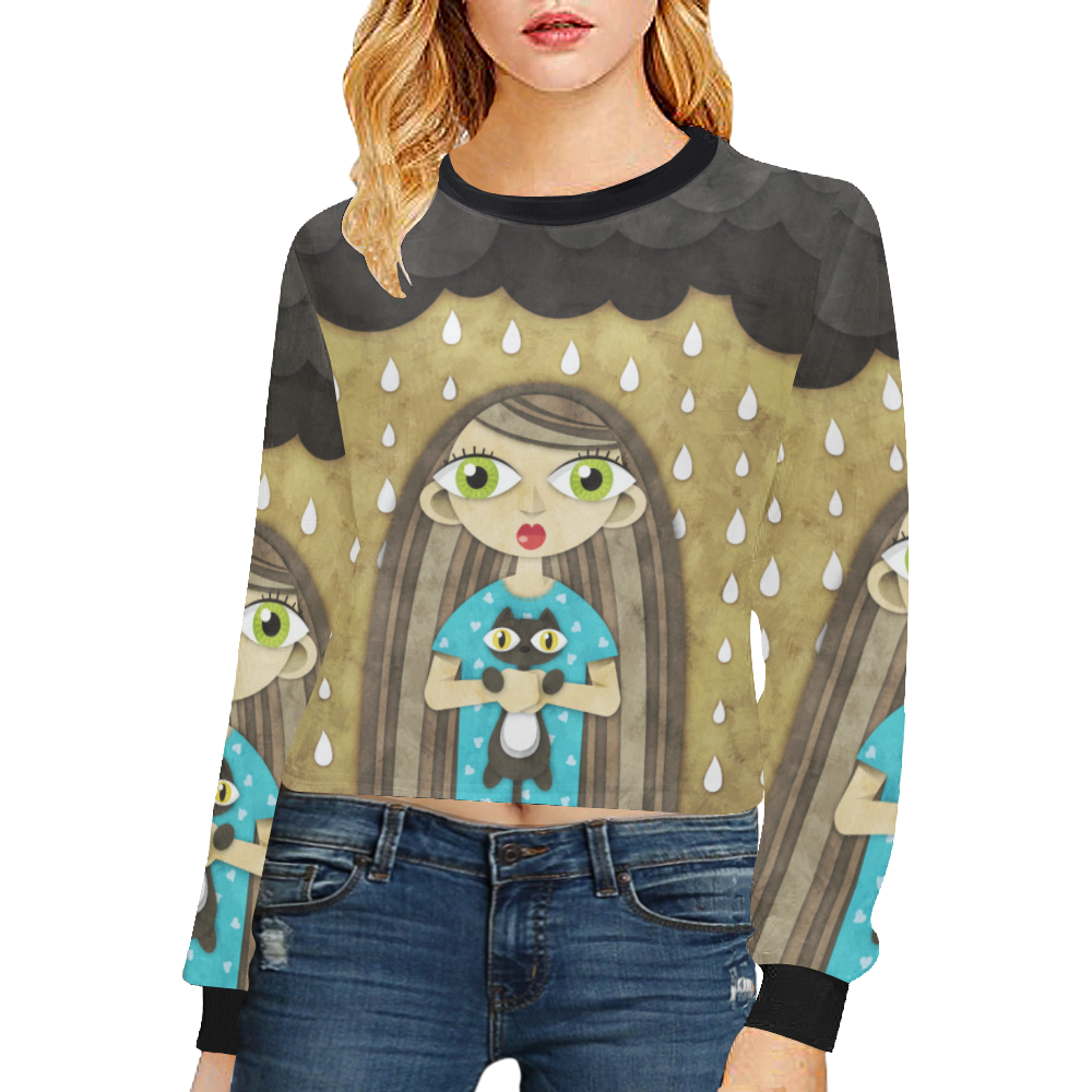 We Love Rain Crop Pullover Sweatshirts for Women (Model H20)
