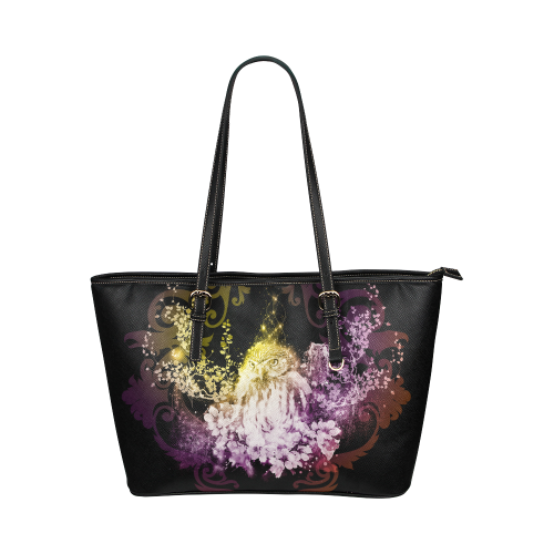 Colorful owls Leather Tote Bag/Large (Model 1651)