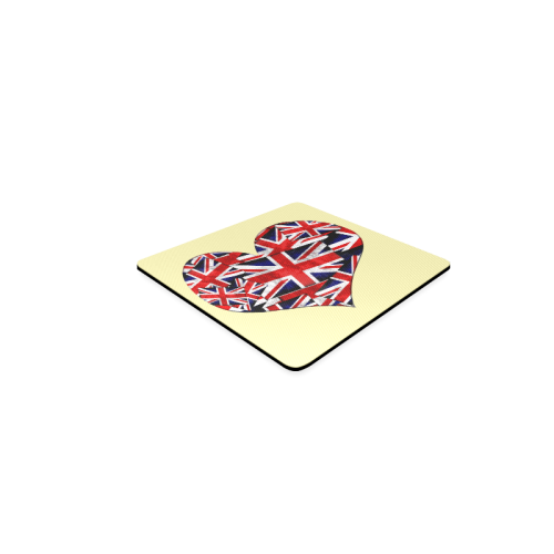 Union Jack British UK Flag Heart Yellow Square Coaster