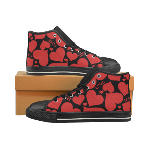 Love Red Hearts Women's Classic High Top Canvas Shoes (Model 017)