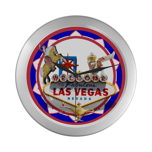 LasVegasIcons Poker Chip - Vegas Sign Silver Color Wall Clock