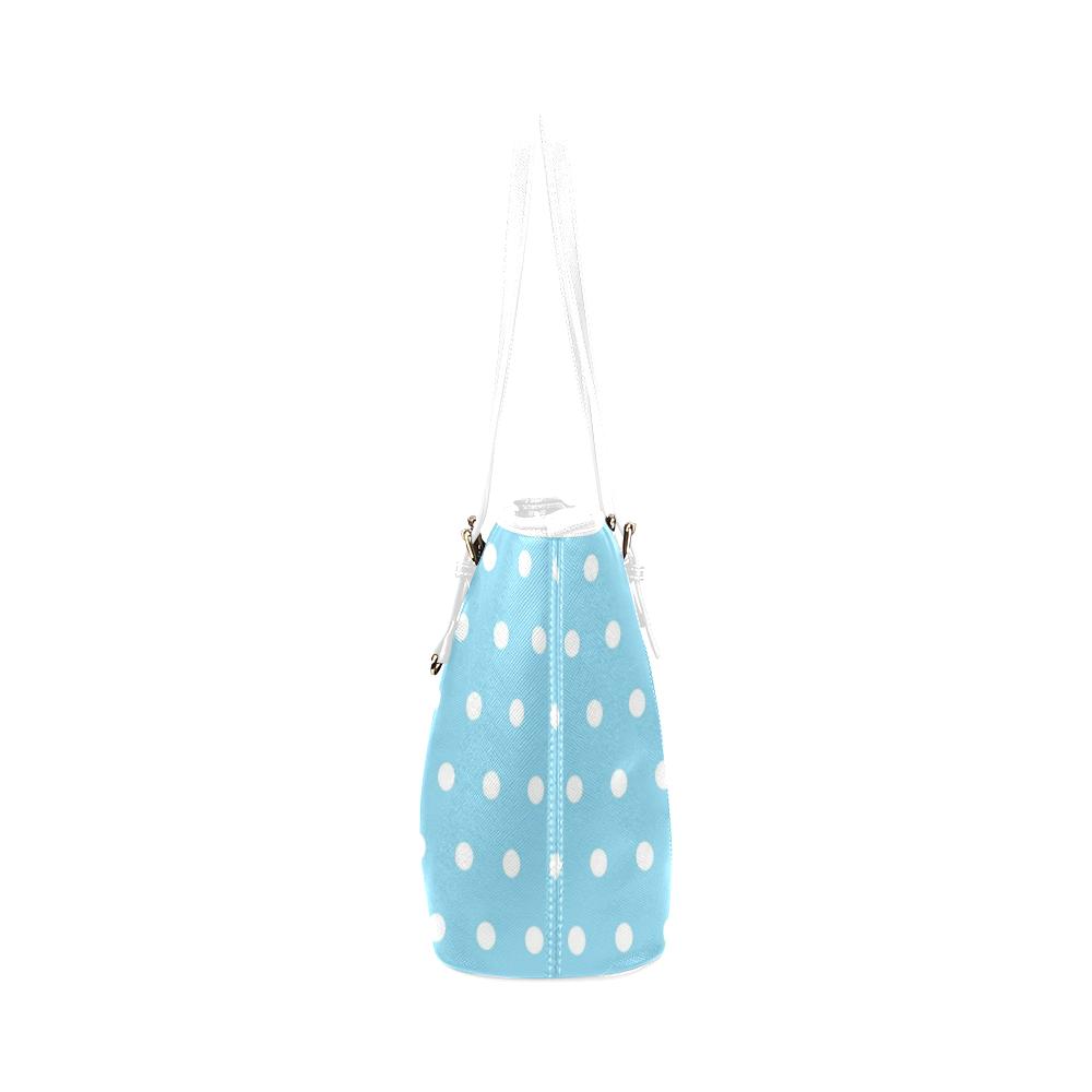 White Polka Dots Leather Tote Bag/Small (Model 1651)