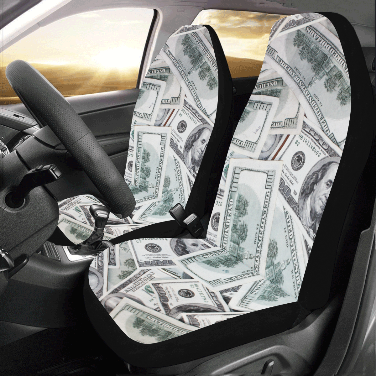 Cash Money / Hundred Dollar Bills Car Seat Covers (Set of 2)