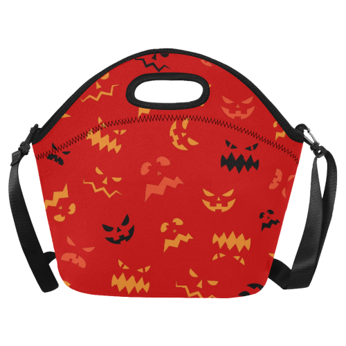Pumpkin Faces HALLOWEEN RED Neoprene Lunch Bag/Large (Model 1669)