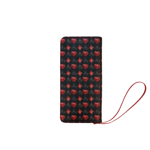 Black and Red Casino Poker Card Shapes on Black Women's Clutch Wallet (Model 1637)