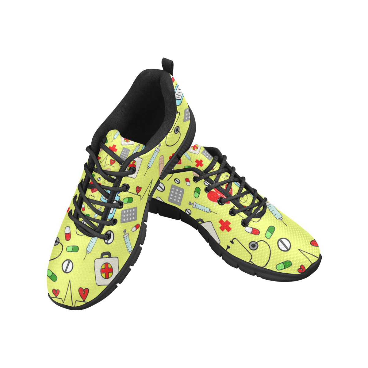 yellow nurses pattern womens runners Women's Breathable Running Shoes (Model 055)